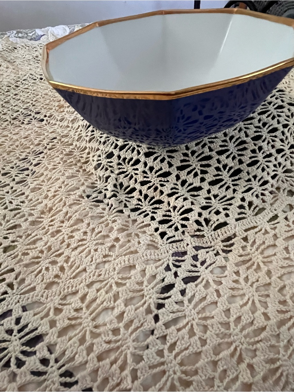 Fitz and Floyd Cobalt Blue and Gold Scalloped Serving Bowl